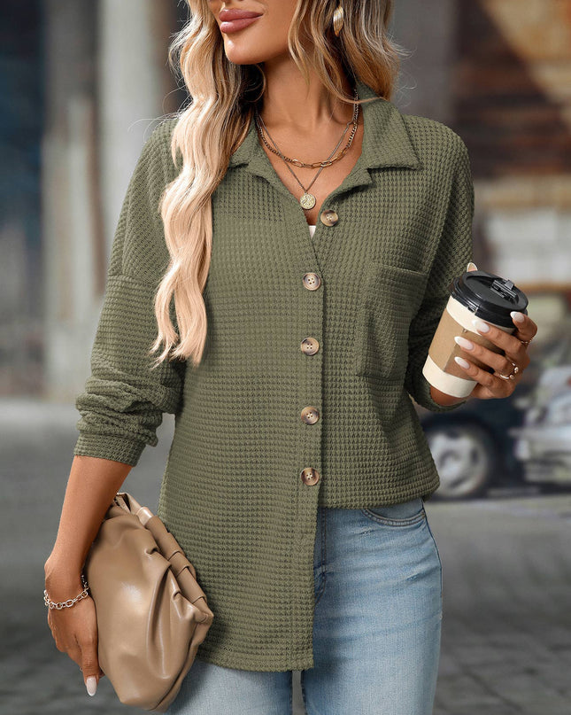 LOVESOFT Waffle Knit Button Down Shacket