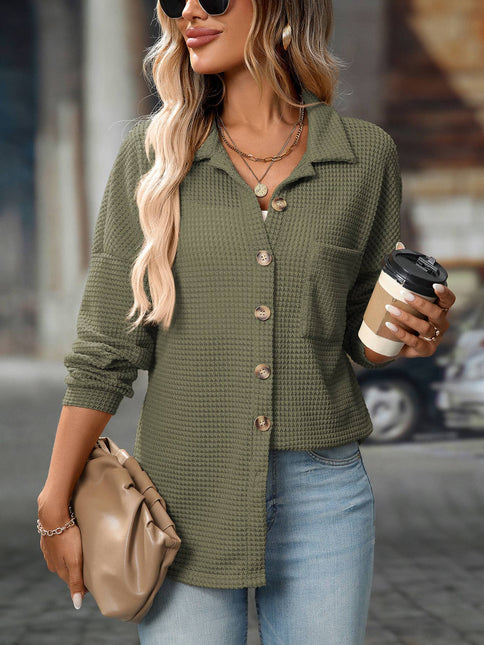 LOVESOFT Waffle Knit Button Down Shacket