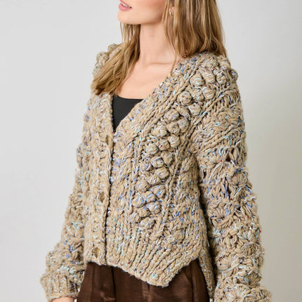 Mystree Flecked Chunky Sweater Cardigan - Almond Mix
