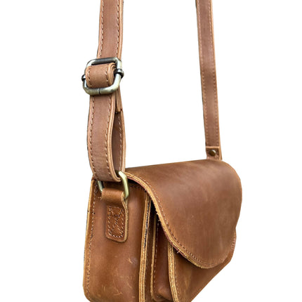 ROMA Crazy Horse Genuine Leather Crossbody w/ Front Pocket