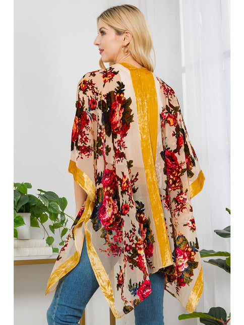 Vintage Rose Print Velvet Kimono