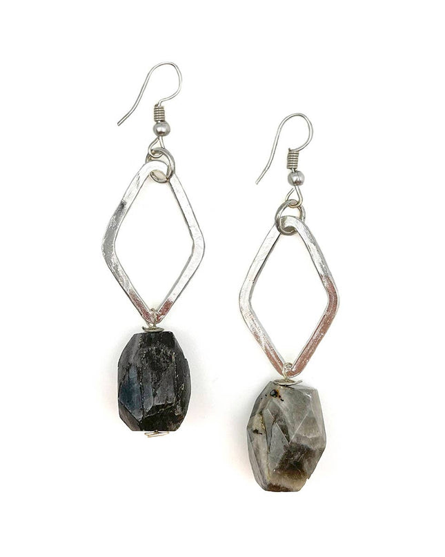 Silver-Plated Long Earrings with Labradorite Stones