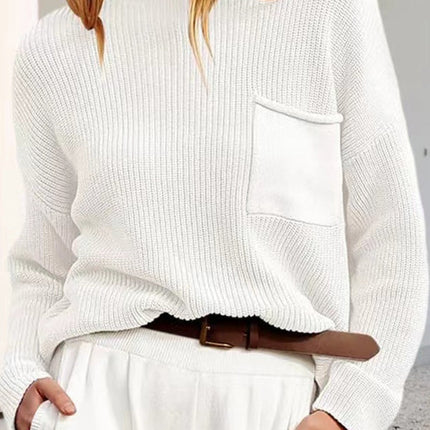 LONG SLEEVES LOOSE POCKETS KNIT PULLOVER