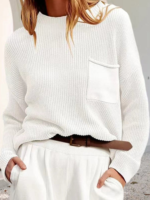LONG SLEEVES LOOSE POCKETS KNIT PULLOVER