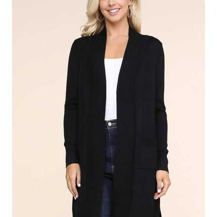 Long Sleeve Open Front Cardigan with Side Pockets