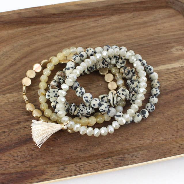 5 Row Stone/Glass Beads Stretch Bracelet Set