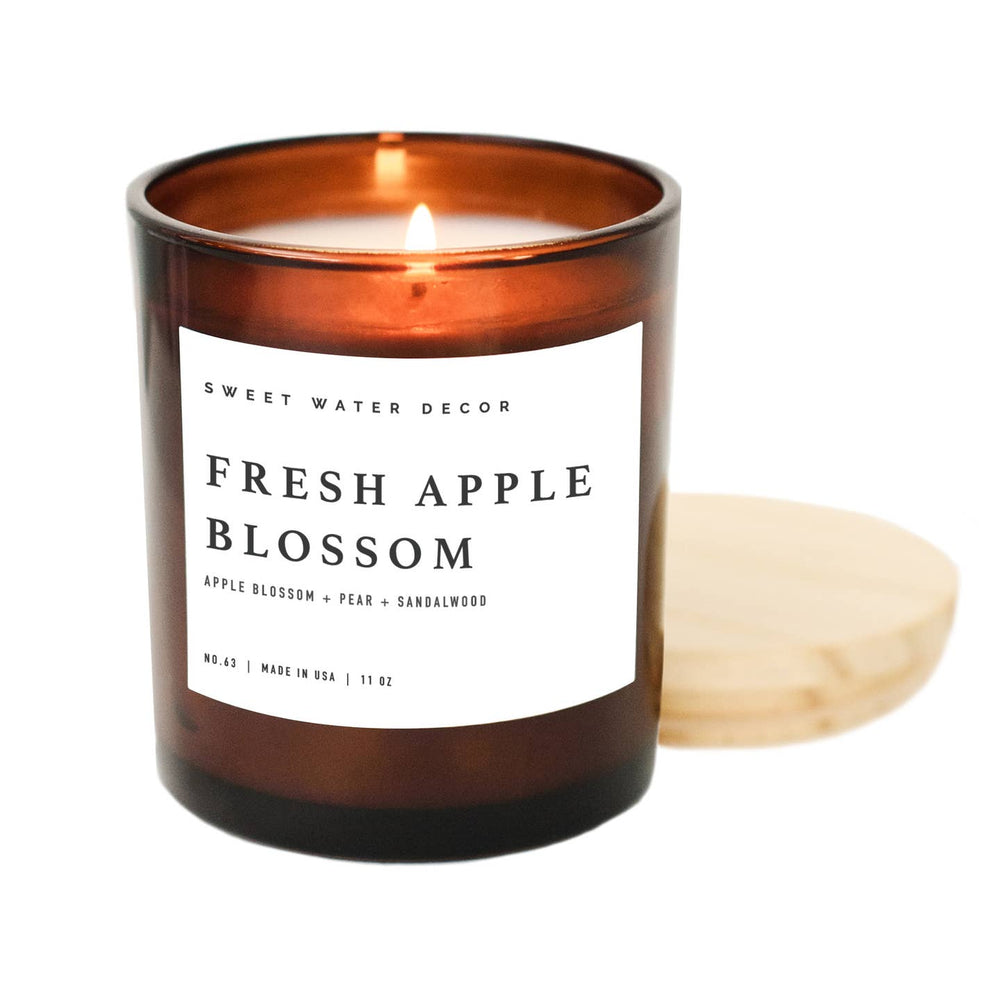 Fresh Apple Blossom 11 Oz Soy Amber Glass Candle