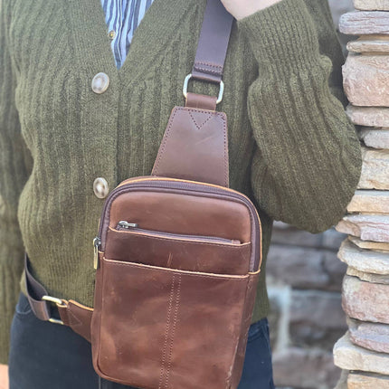 ROMA Crazy Horse Leather Crossbody Sling Travel Bag