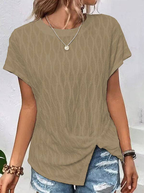 Batwing Sleeves Loose Jacquard Solid Color T-Shirt