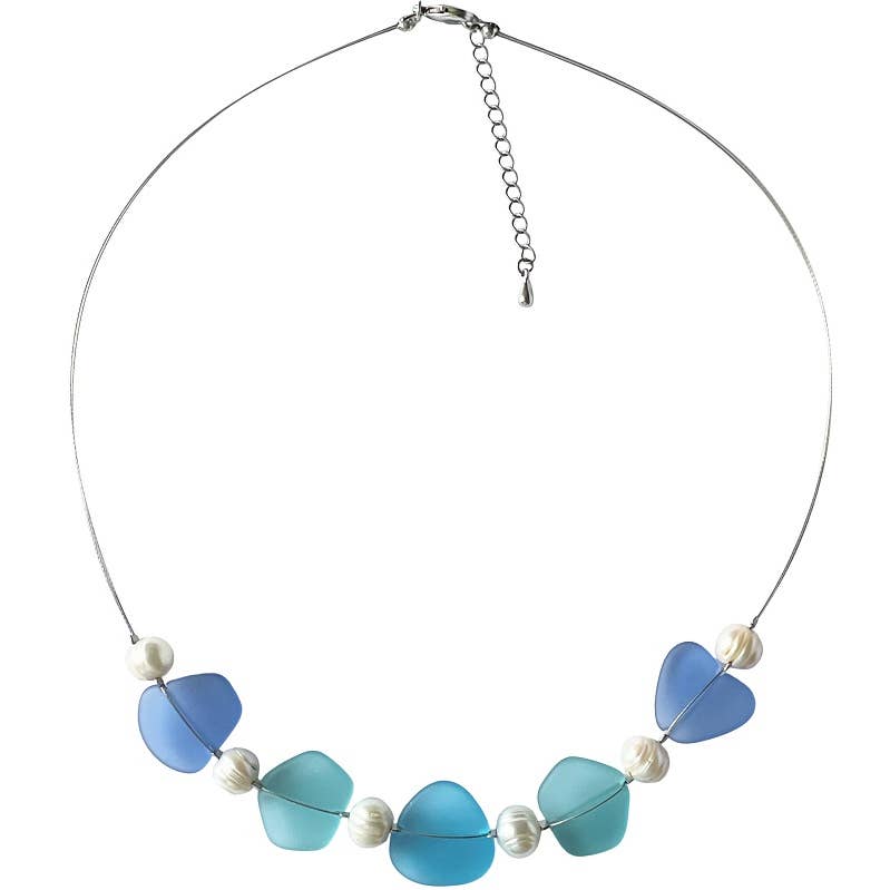 Sea Glass and Freshwater Pearl Collar-3 Color