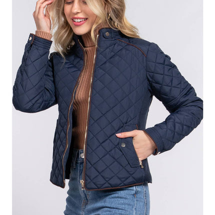 Suede Piping Rib Quilted Padded Jacket