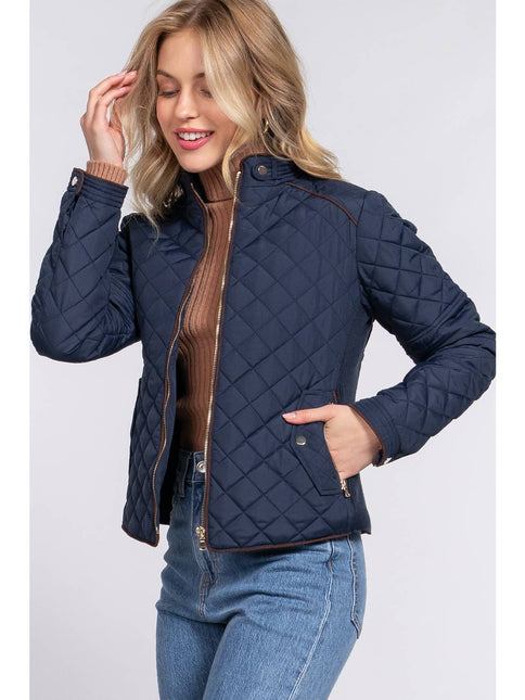 42 POPS Suede Piping Rib Quilted Padded Jacket