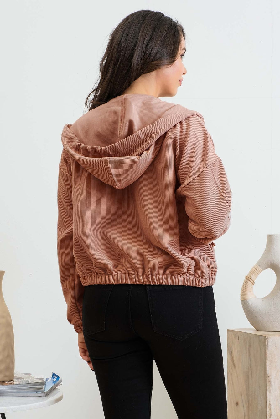 Corduroy Zip Up Jacket Dusty Sienna S