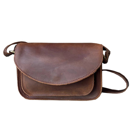 ROMA Crazy Horse Genuine Leather Crossbody w/ Front Pocket
