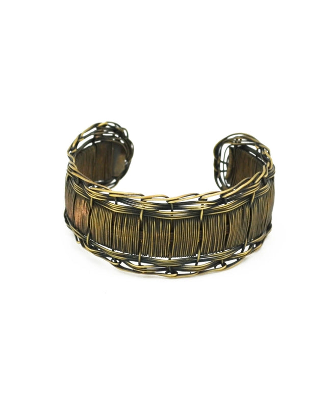 ANJU Basketweave Antique Brass Braided Edges Woven Cuff