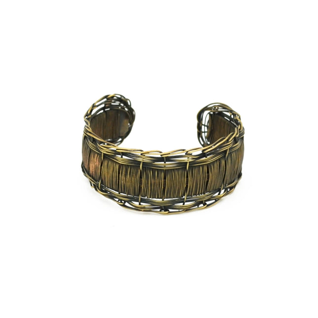 ANJU Basketweave Antique Brass Braided Edges Woven Cuff