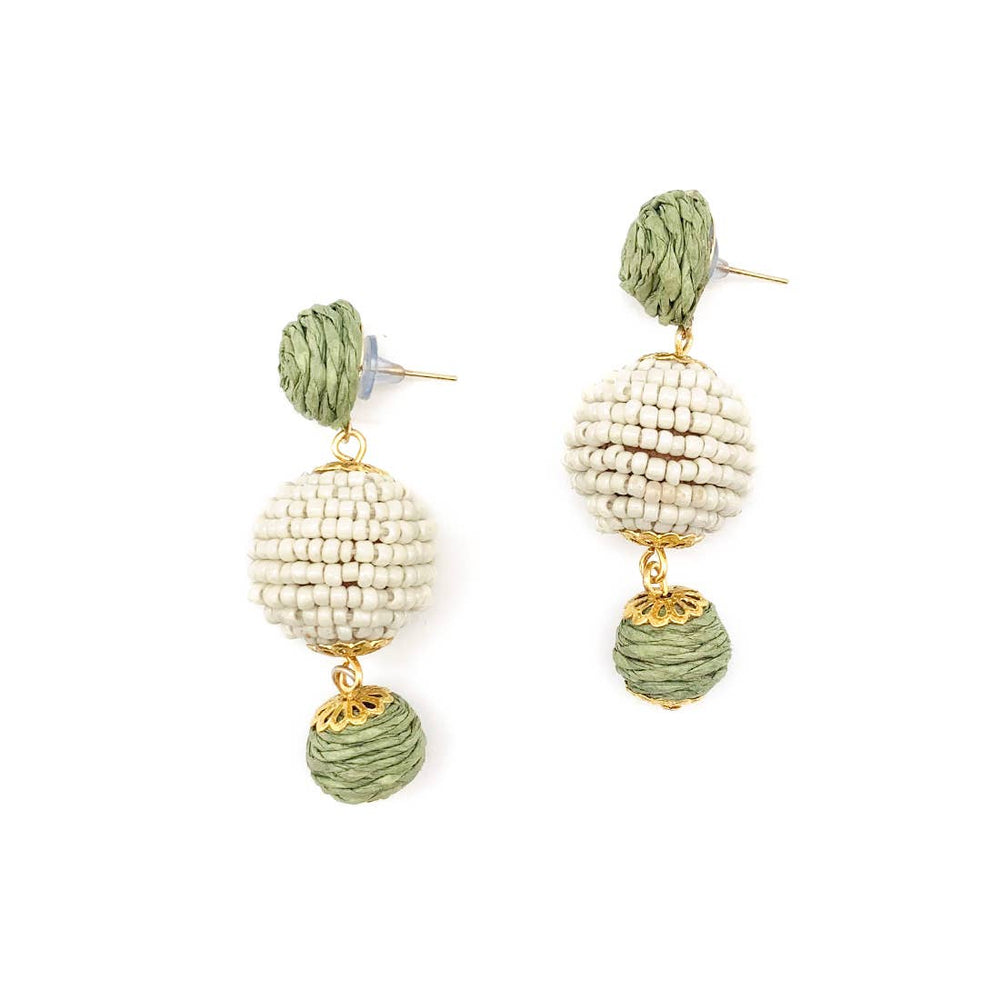 Sachi Calming Sage Collection Earrings - White & Green Drops