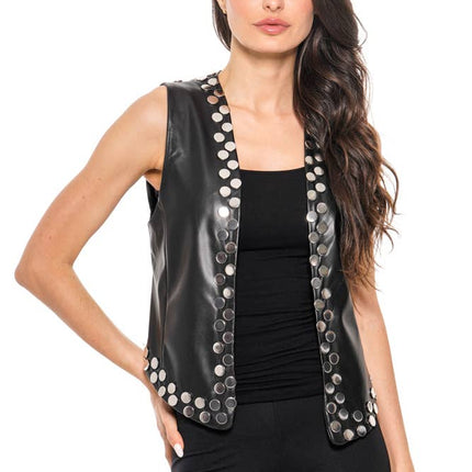 ADORE Studded Faux Leather Vest – Black