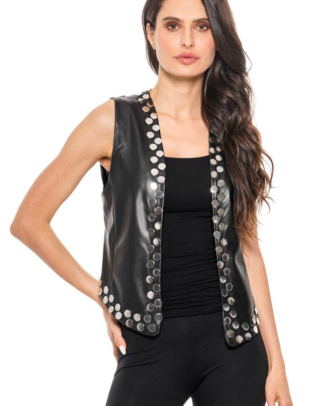 ADORE Studded Faux Leather Vest – Black