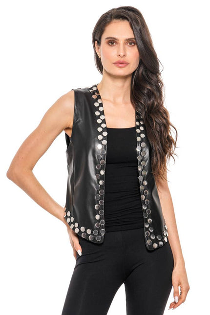 ADORE Studded Faux Leather Vest – Black