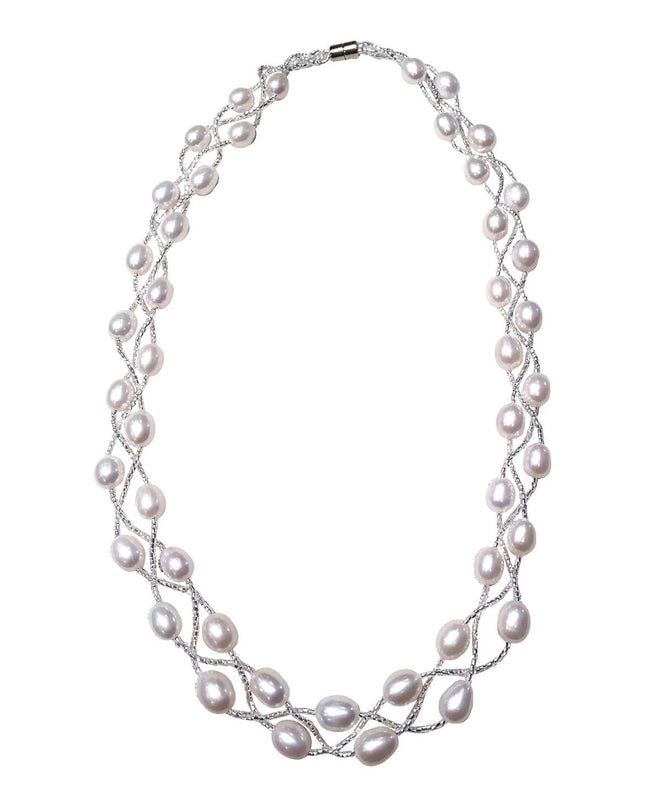 3 Row Braided Freshwater Pearl Necklace-Magnet Clasp