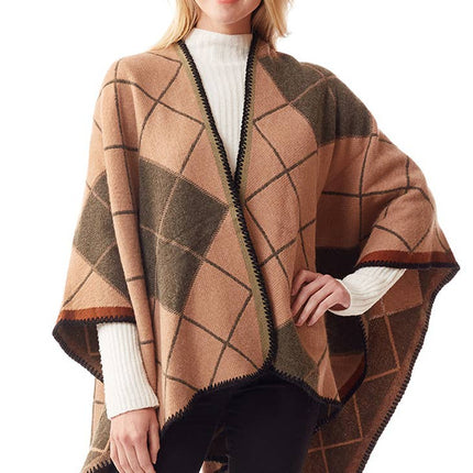 Plaid with Accent Stitch Ruana