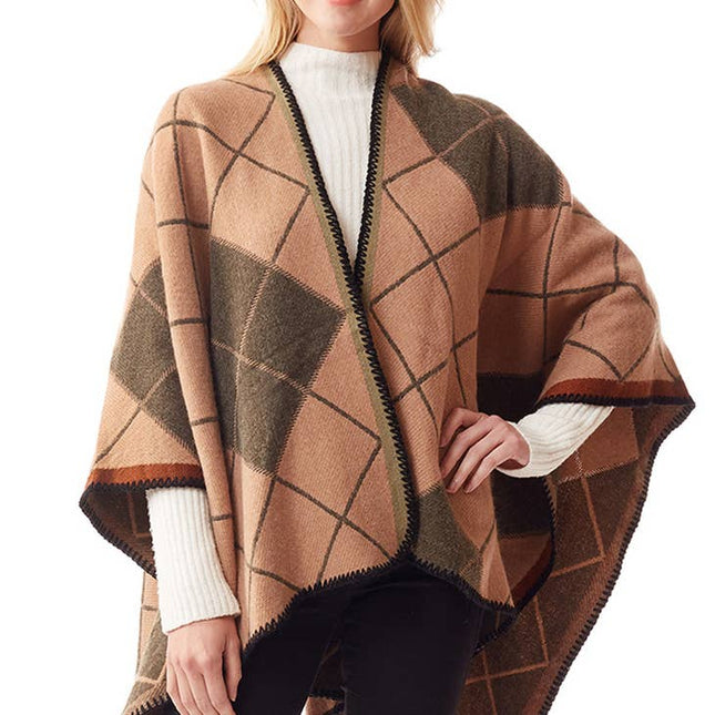 Plaid with Accent Stitch Ruana