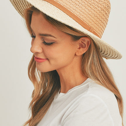 Two Tone Sun Hat with Suede Double Band