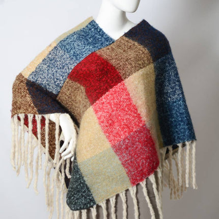 Colorblock Tassel Poncho