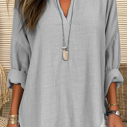 Linen Long Sleeve Casual V Neck Top