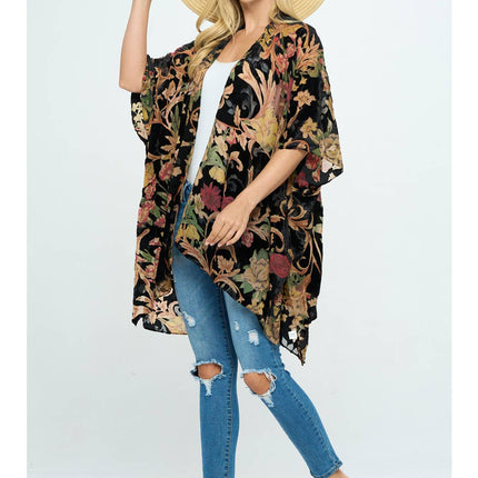 LA SOUL Floral Print Velvet Kimono