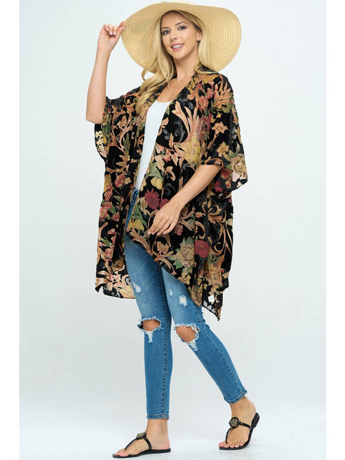 LA SOUL Floral Print Velvet Kimono