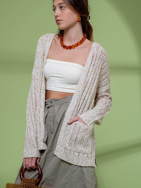 Split Hem Crochet Knit Cardigan