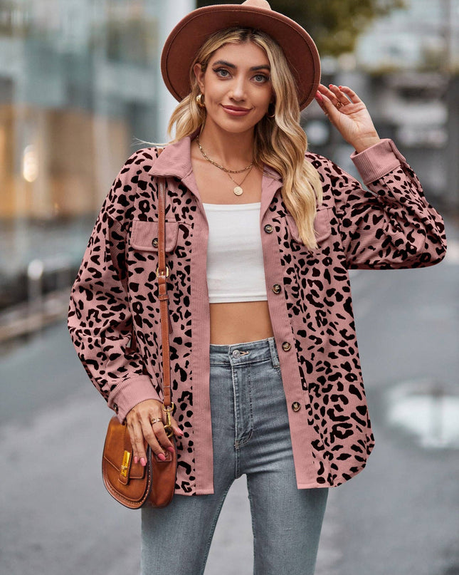 Leopard Print Shacket Button Up Long Sleeve Jacket