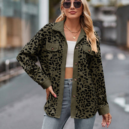 Leopard Print Shacket Button Up Long Sleeve Jacket