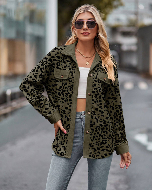 Leopard Print Shacket Button Up Long Sleeve Jacket