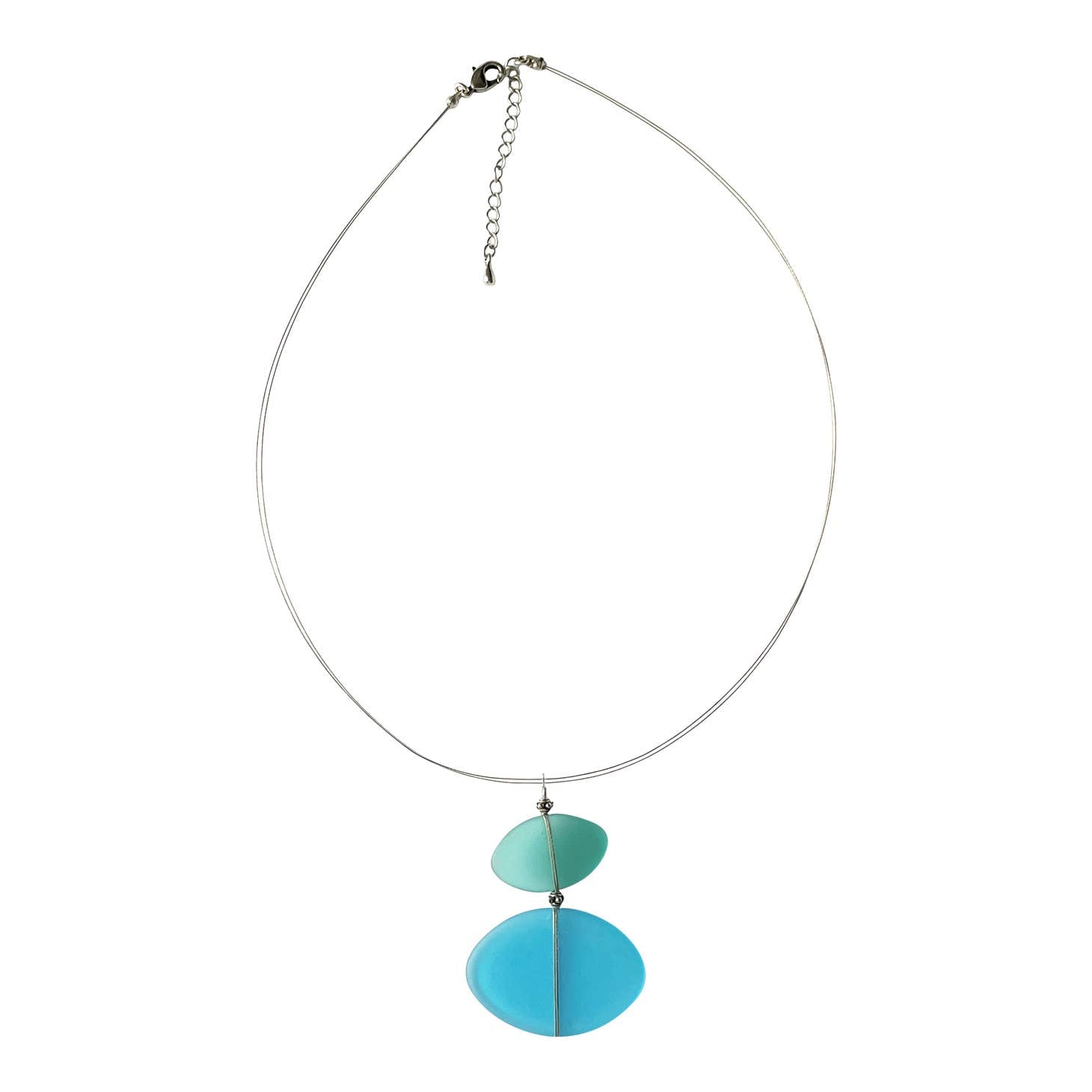 Sea Glass Double Pendant Necklace-Aqua, Turquoise