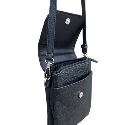 ROMA Cowhide Leather Mini Crossbody Shoulder Bag - Black