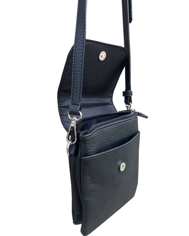 ROMA Cowhide Leather Mini Crossbody Shoulder Bag - Black