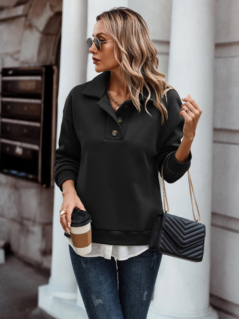 Collared Button Henley Sweatshirt