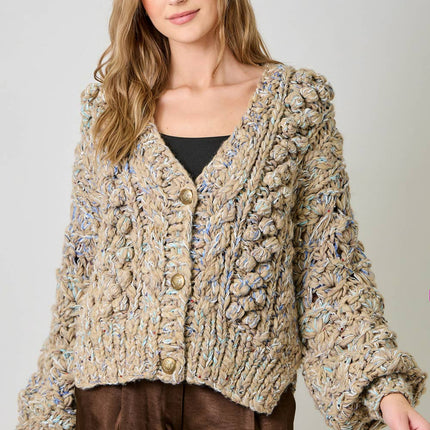 Mystree Flecked Chunky Sweater Cardigan - Almond Mix