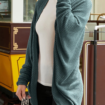 NINEXIS Casual Open Front Waffle Knit Long Cardigan