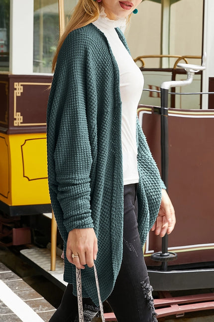 NINEXIS Casual Open Front Waffle Knit Long Cardigan