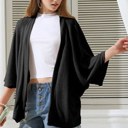 NINEXIS Batwing Sleeve Waffle Knit Cardigan
