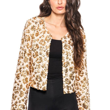 ADORE Sequin Embellished Cropped Jacket in Gold/Ivory