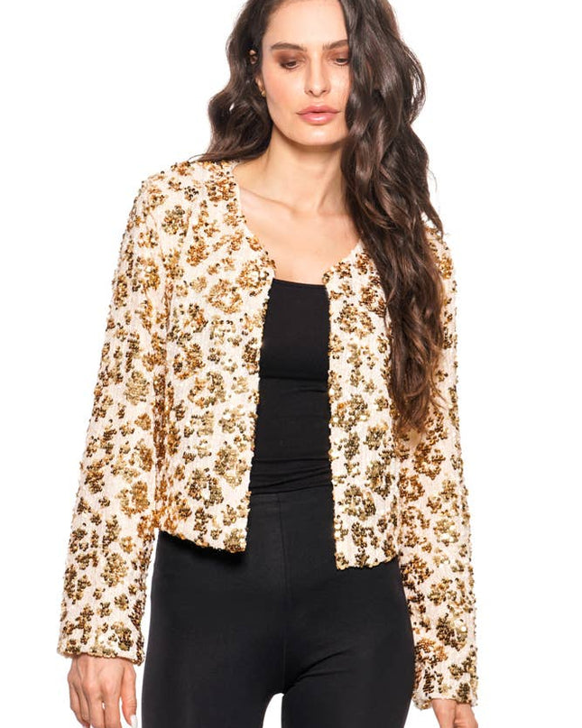 ADORE Sequin Embellished Cropped Jacket in Gold/Ivory