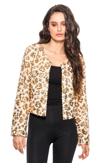 ADORE Sequin Embellished Cropped Jacket in Gold/Ivory