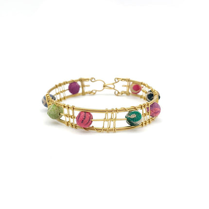 Aasha Scattered Beads in Brass Hinged Frame Bracelet