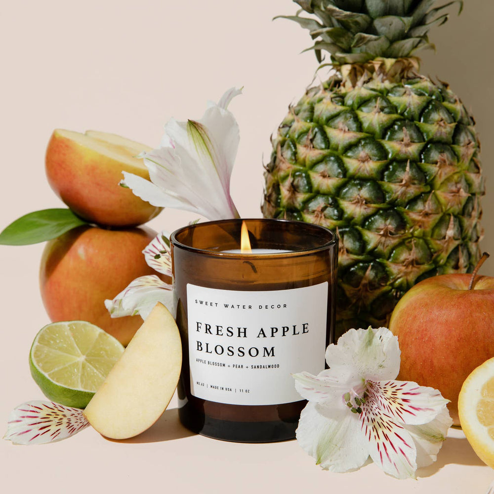 Fresh Apple Blossom 11 Oz Soy Amber Glass Candle