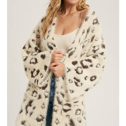 FUZZY LEOPARD WIDE SLEEVES CARDIGAN